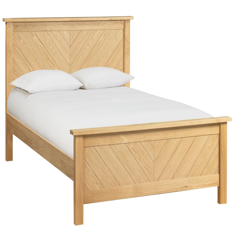 image 1 of 4ft6 Double Real Oak Wood Bed Frame.Chevron Solid Panel Wooden Bed Frame Bedstead