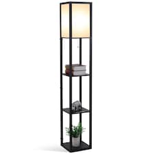 HOMCOM Floor Lamp with Shelves and Top Light, Modern Corner Standing Lamp with TC Fabric Lampshade for Living Room, Bedroom, Bulb not Included, Black