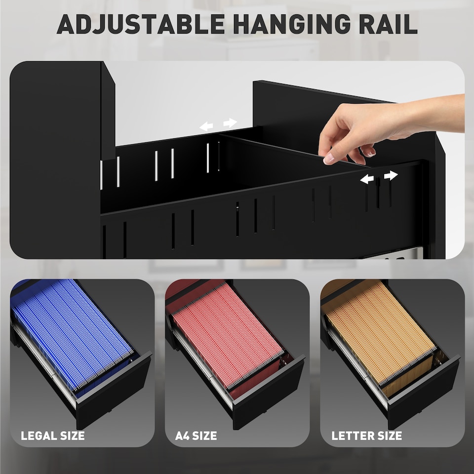 image 1 of Vinsetto 3-Drawer Filing Cabinet with Lock, Mobile Steel File Cabinet for A4, Under Desk Drawers with Pre-Assembled Body for Home Office | Black | Black