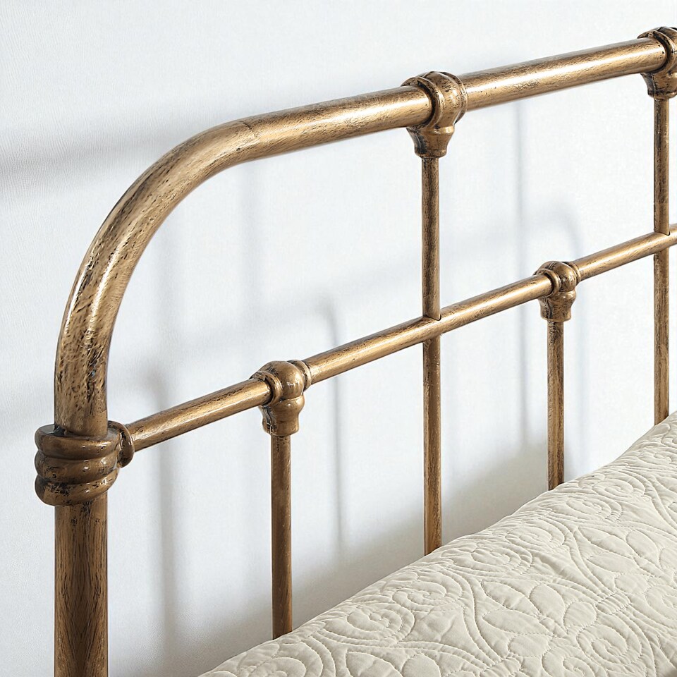 image 1 of Camden Victorian Hospital Style Distressed Antique Brass Effect Metal Bed Frame | Bronze | Antique Brass | Small Double
