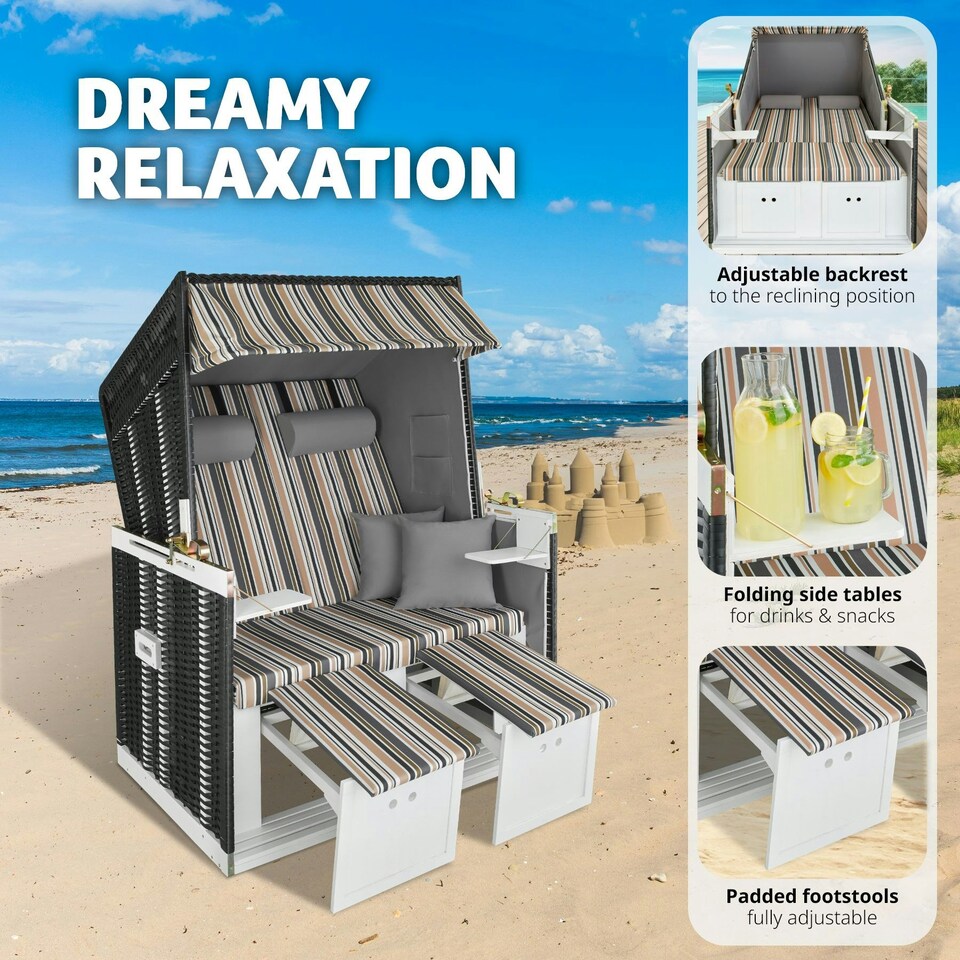 image 1 of Beach Chair with cushions, footrest and rain cover Black | Grey