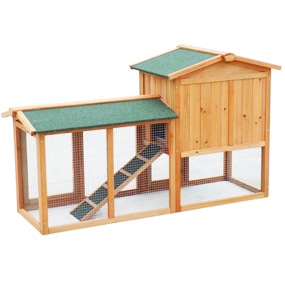 image 1 of Actiaspet - Portable Wooden Rabbit Hutch with Run (Fir & Plywood) | 147cm x 52cmx 85.5cm