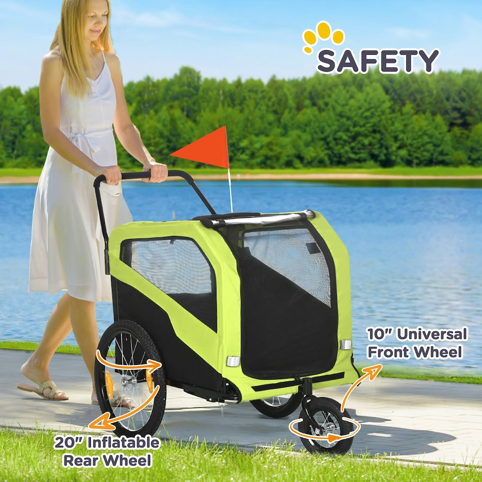 image 1 of PawHut 2 in 1 Dog Bike Trailer Pet Stroller for Large Dogs W/ Hitch - Green