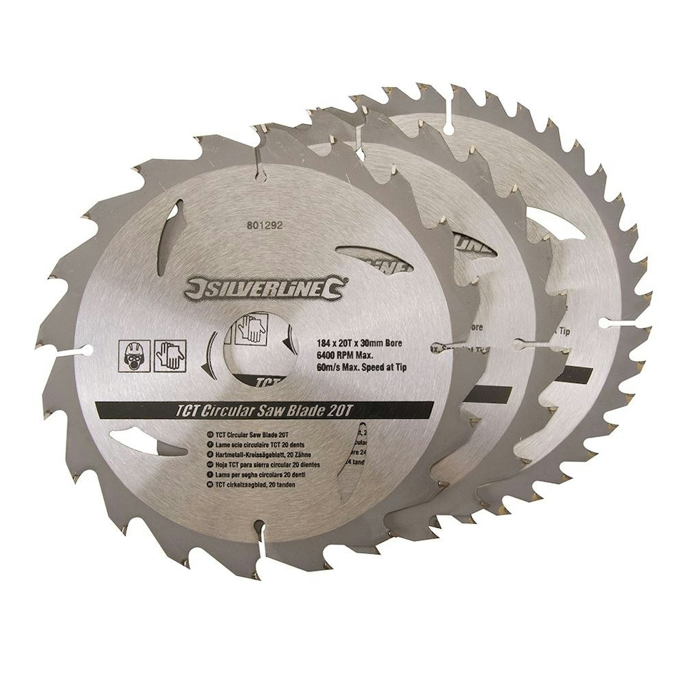 image 1 of Silverline - TCT Circular Saw Blades 20, 24, 40T 3pk