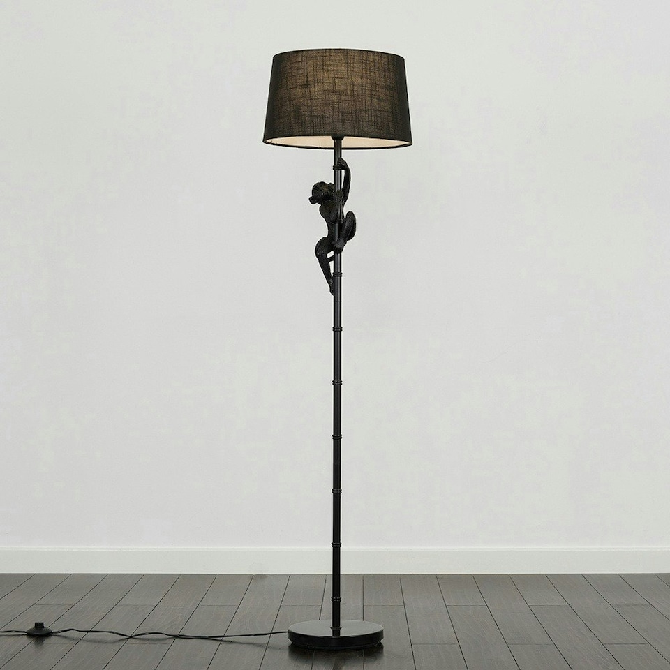 image 1 of ValueLights George Monkey Black Floor Lamp Black Shade Black