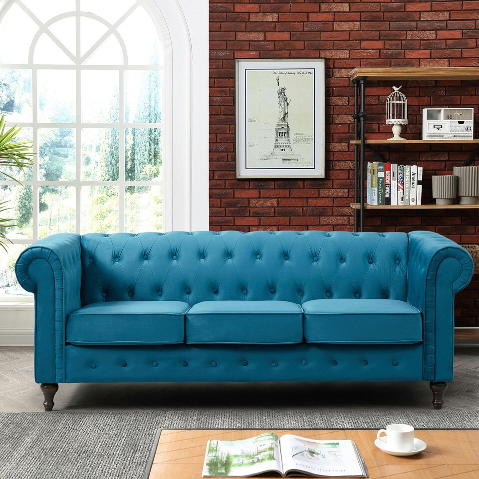 image 1 of Pelham 3 Seat Velvet Sofa - Teal