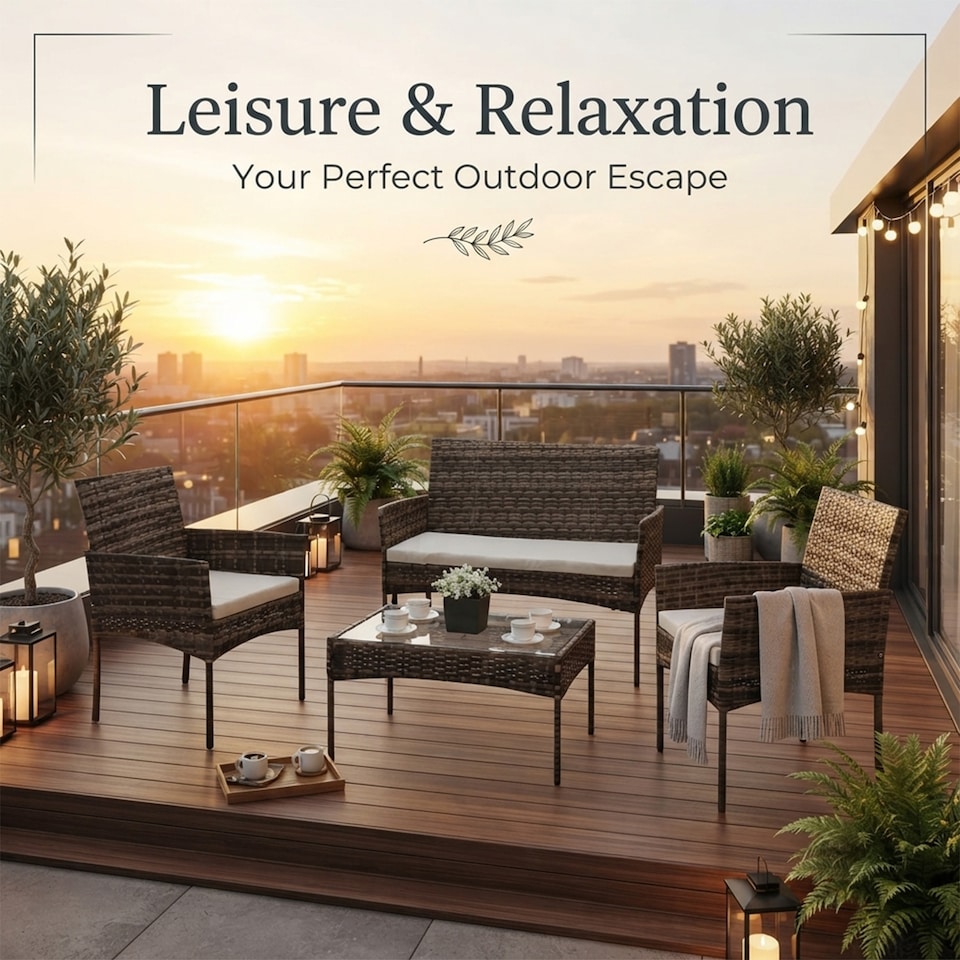 image 1 of Alivio 4-Seater Rattan Furniture Set with Coffee Table & Anti-UV Cushions for Indoor, Outdoor Patio