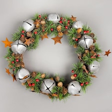 25cm Bells Stars and Pine Green Christmas Wreath