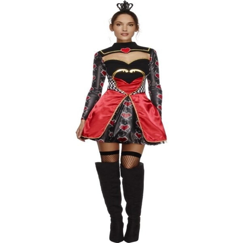Fever Queen Of Hearts Costume - Black - Dress - Attached Underskirt & Mini Crown - 43479S S