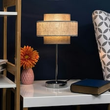 ValueLights Weaver Chrome Touch Table Lamp Dark & Light Grey Shade & Bulb Multi