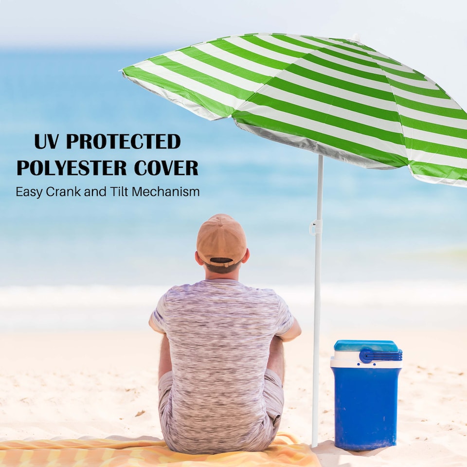 image 1 of Beach Tilting Parasol Umbrella 1.7m UV Protection Sun Shade for Patio, Garden & Outdoor Green