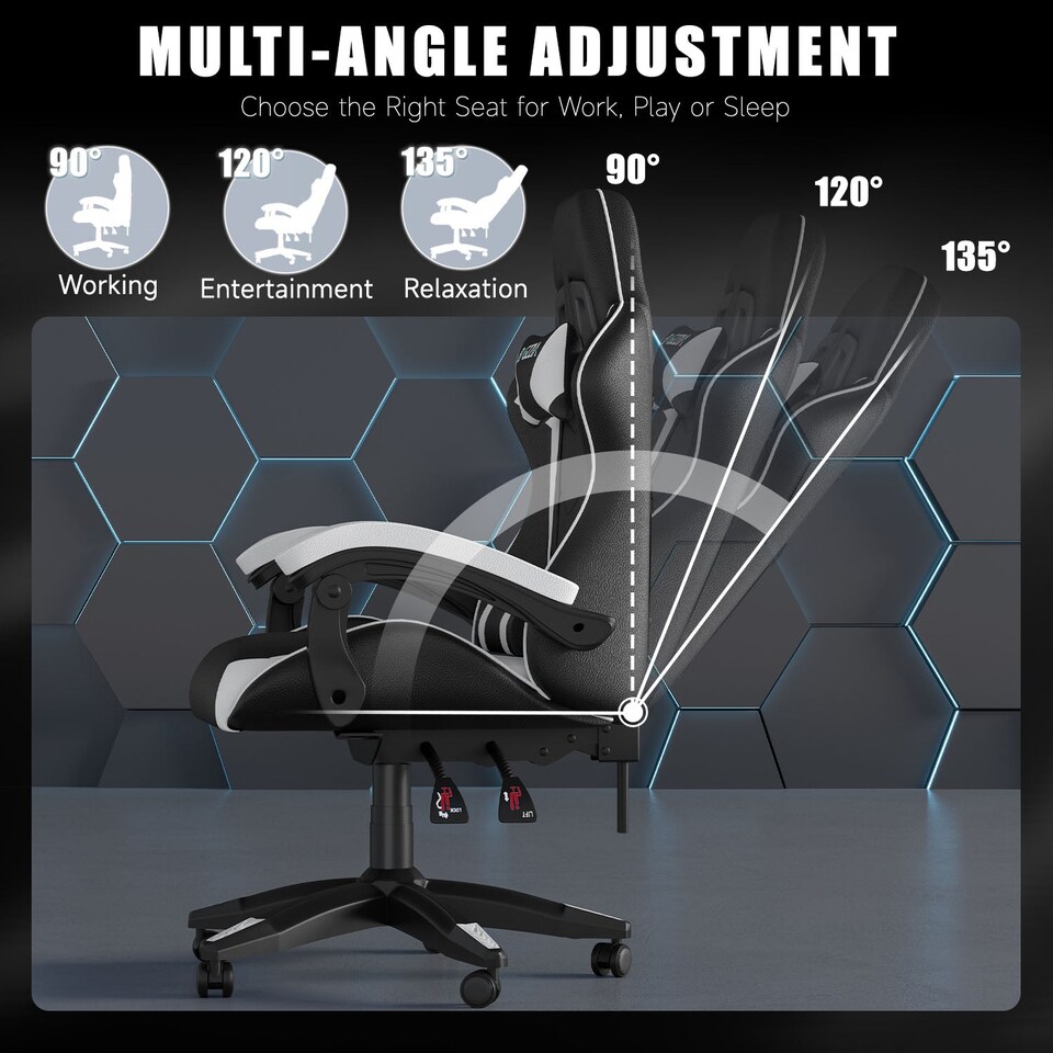 image 1 of Rattantree Reclining PU Leather Gaming Chair With Lumbar Support