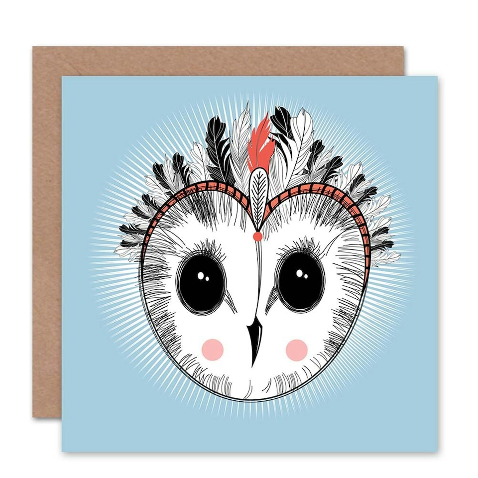 image 1 of Feathered Headdress Owl Art Blank Just to Say Card