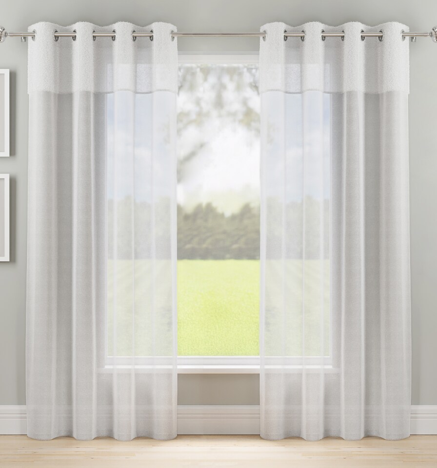 image 1 of Andorra White Textured Header Sheer Voile Panels - Pair 140 x 229cm (55x90") | White | White | 2
