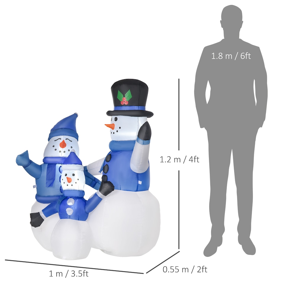 image 1 of HOMCOM 4ft Inflatable Christmas Snowmen Family Xmas LED Outdoor Indoor Holiday Decorations Yard