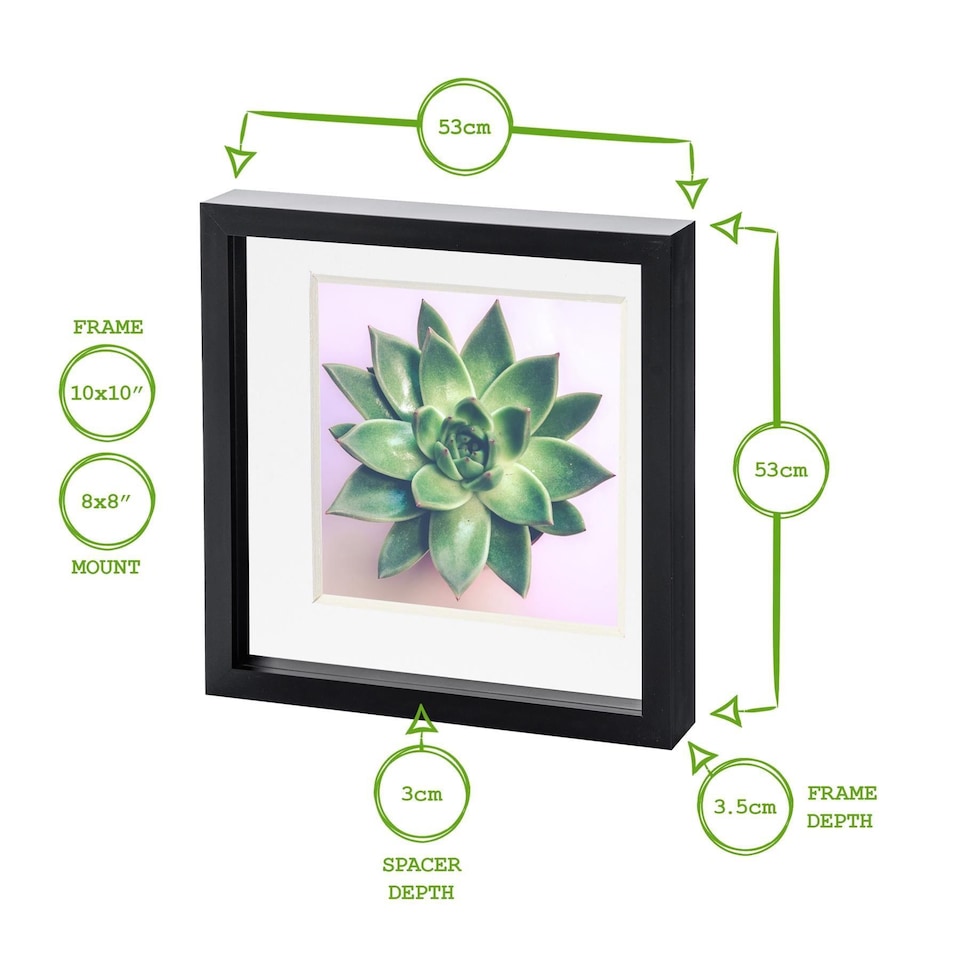 image 1 of Nicola Spring 10 x 10" Photo Frame - White/Black Mount - 3D Photo Frame Picture Frame Box Portrait Display Case (53 x 53cm)