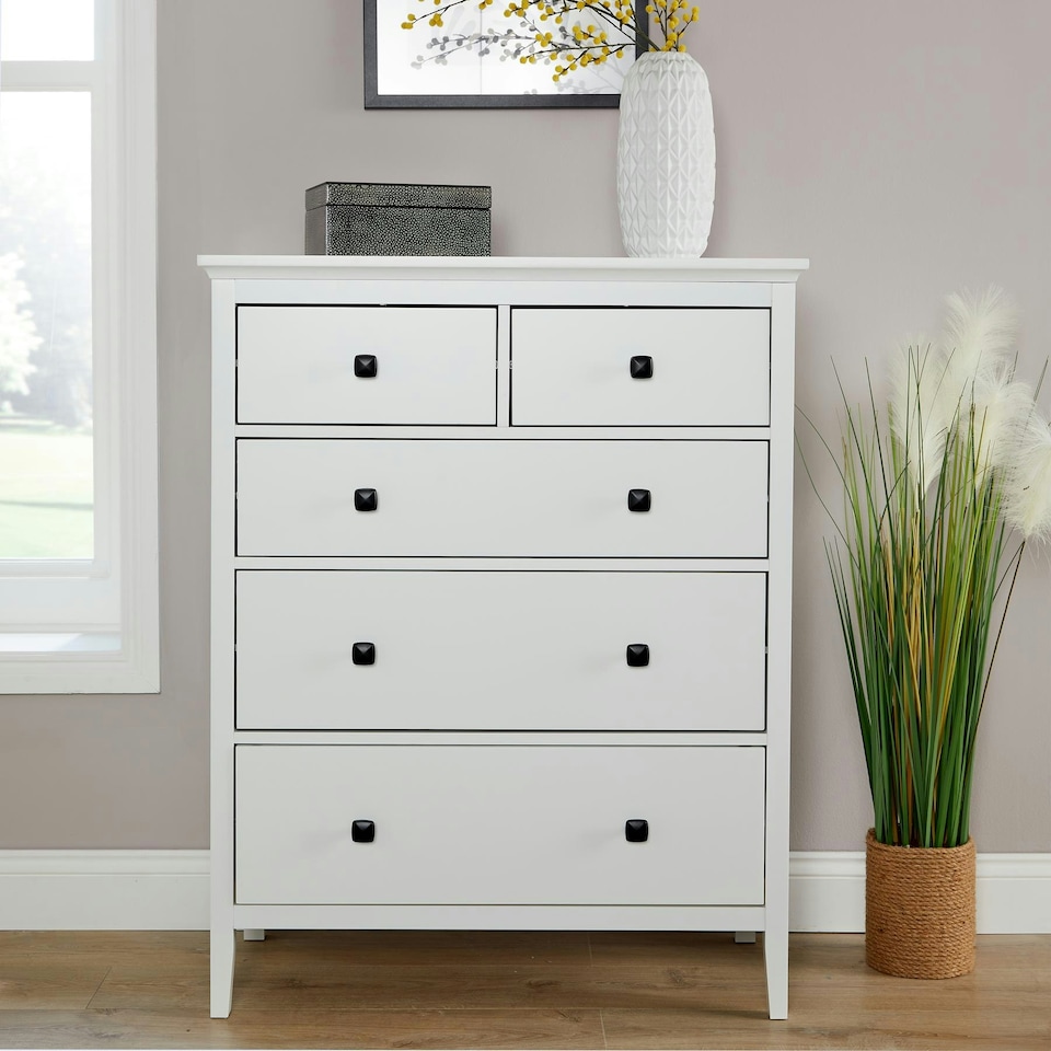 image 1 of Chest Of Drawers White Clothing Organiser MDF Flat Pack Compact Design White | 5 Drawers