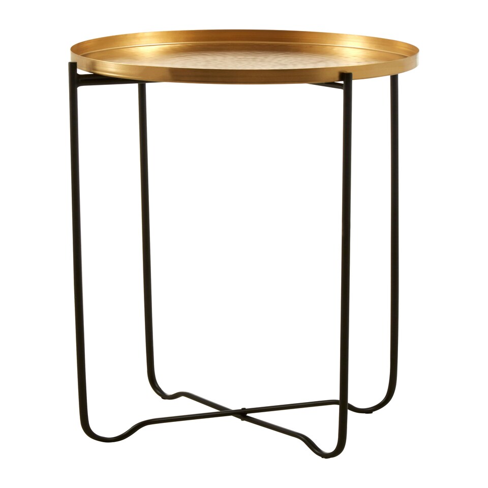 image 1 of Interiors by Premier Elegant Design Gold Finish Round Top Side Table, Versatile Small Table, Sleek And Sturdy Bedside Table