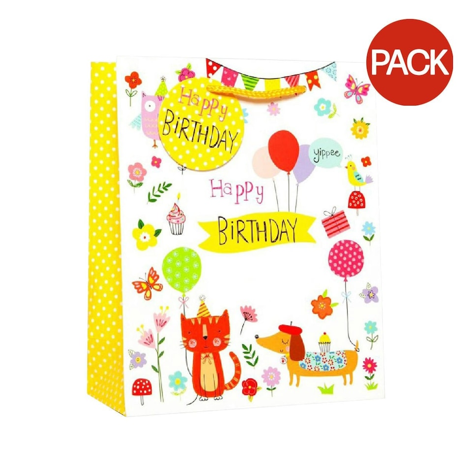 Simon Elvin Standard Juvenile Birthday Gift Bag (Pack Of 6) - Cat & Dog - Medium