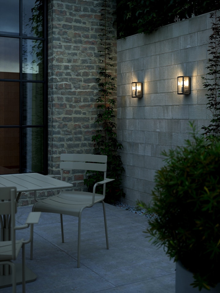 image 1 of Nordlux Luchy Outdoor Wall Light Black Metal Solar E27 Sensor Weatherproof - Mains Powered, IP44 | Black | Black