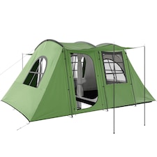 Outsunny 3-4 Man Tunnel Tent with Sewn in Floor, 3000mm Waterproof | Green | Green