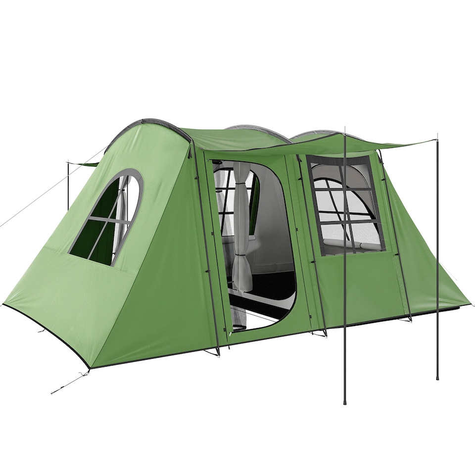 image 1 of Outsunny 3-4 Man Tunnel Tent with Sewn in Floor, 3000mm Waterproof | Green | Green