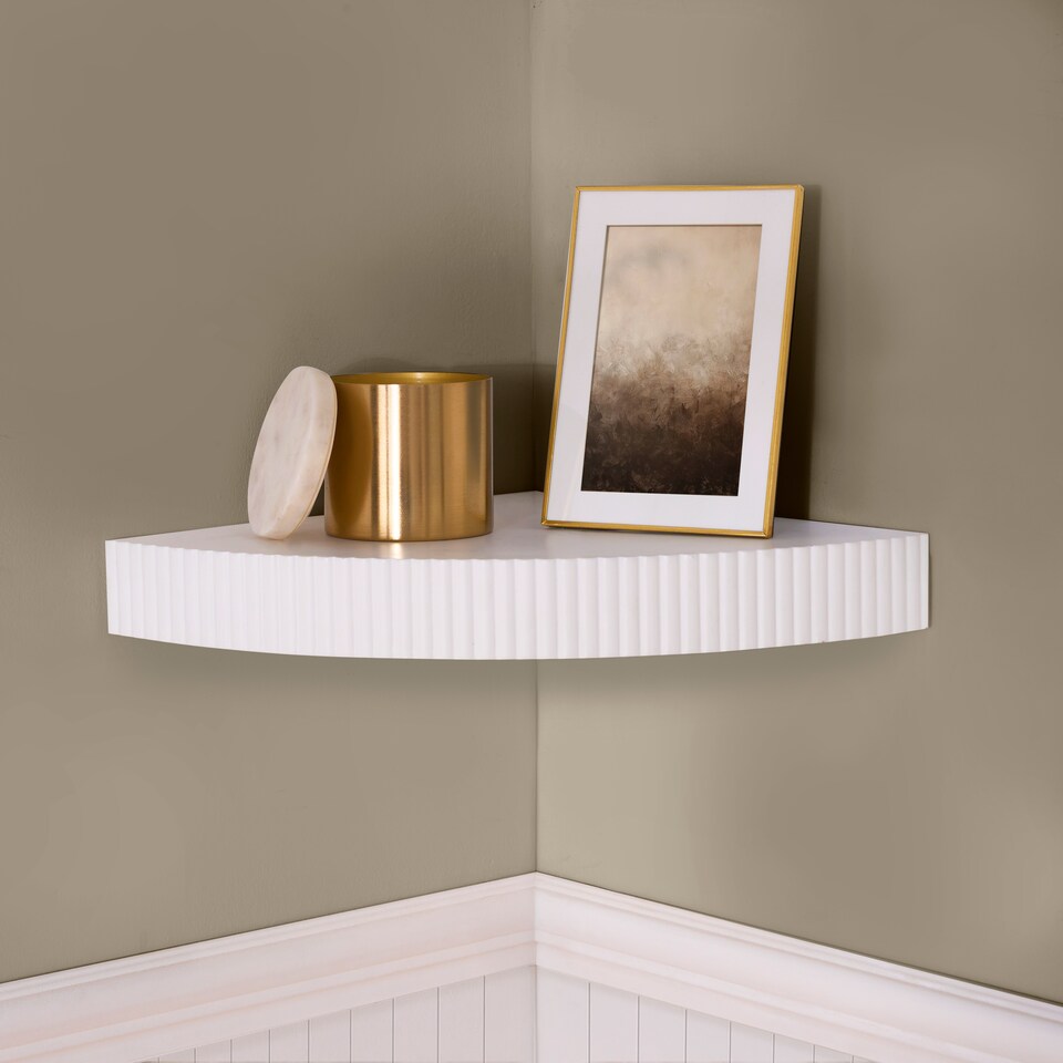 image 1 of OHS Ribbed Corner Shelf Wall Mounted Storage Space Saving Modern