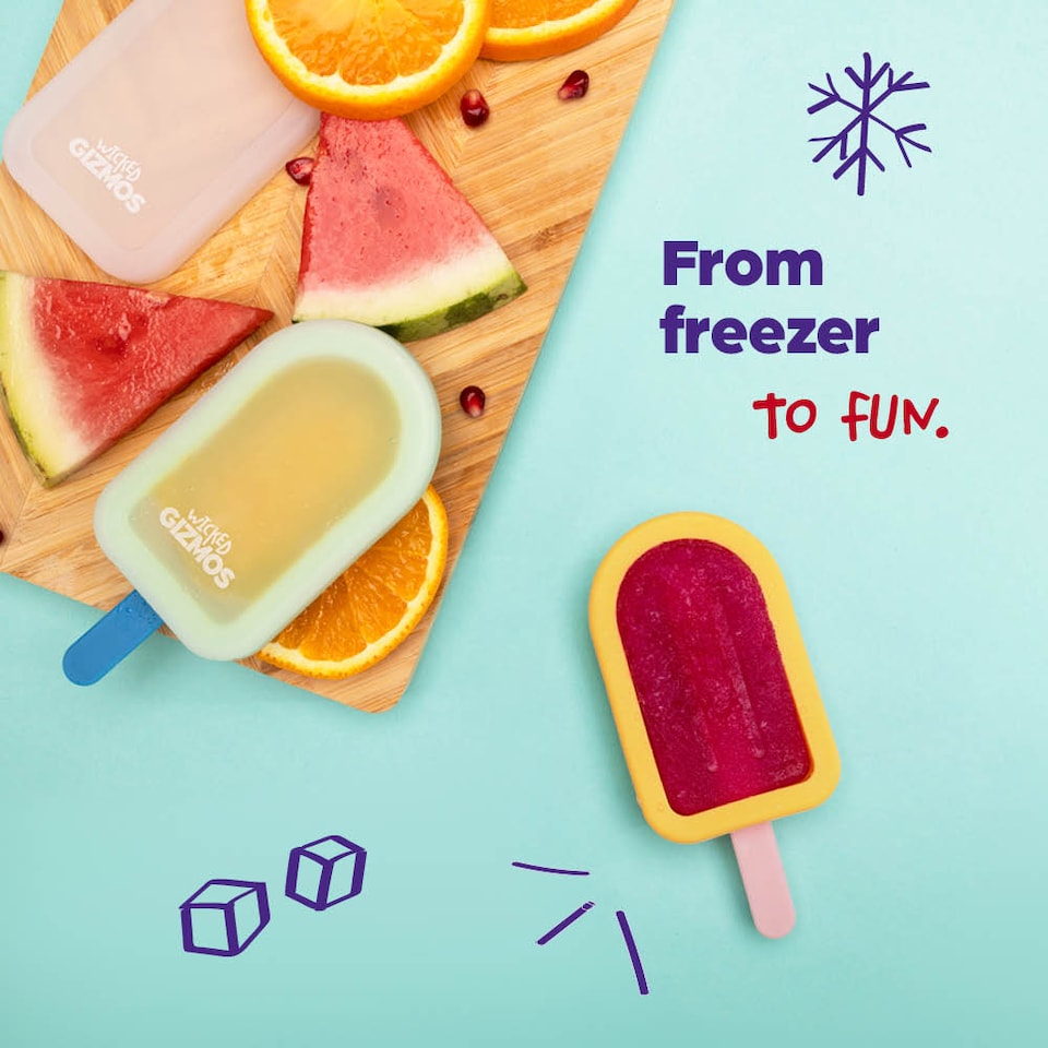 image 1 of 4 Ice Lolly Moulds with Sticks Orange and Green