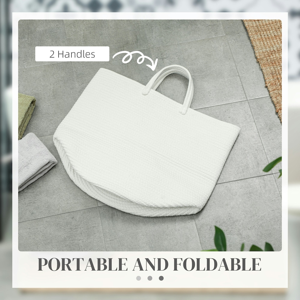 image 1 of HOMCOM 36L Cotton Rope Laundry Basket with Handles for Pillows Clothes Cream