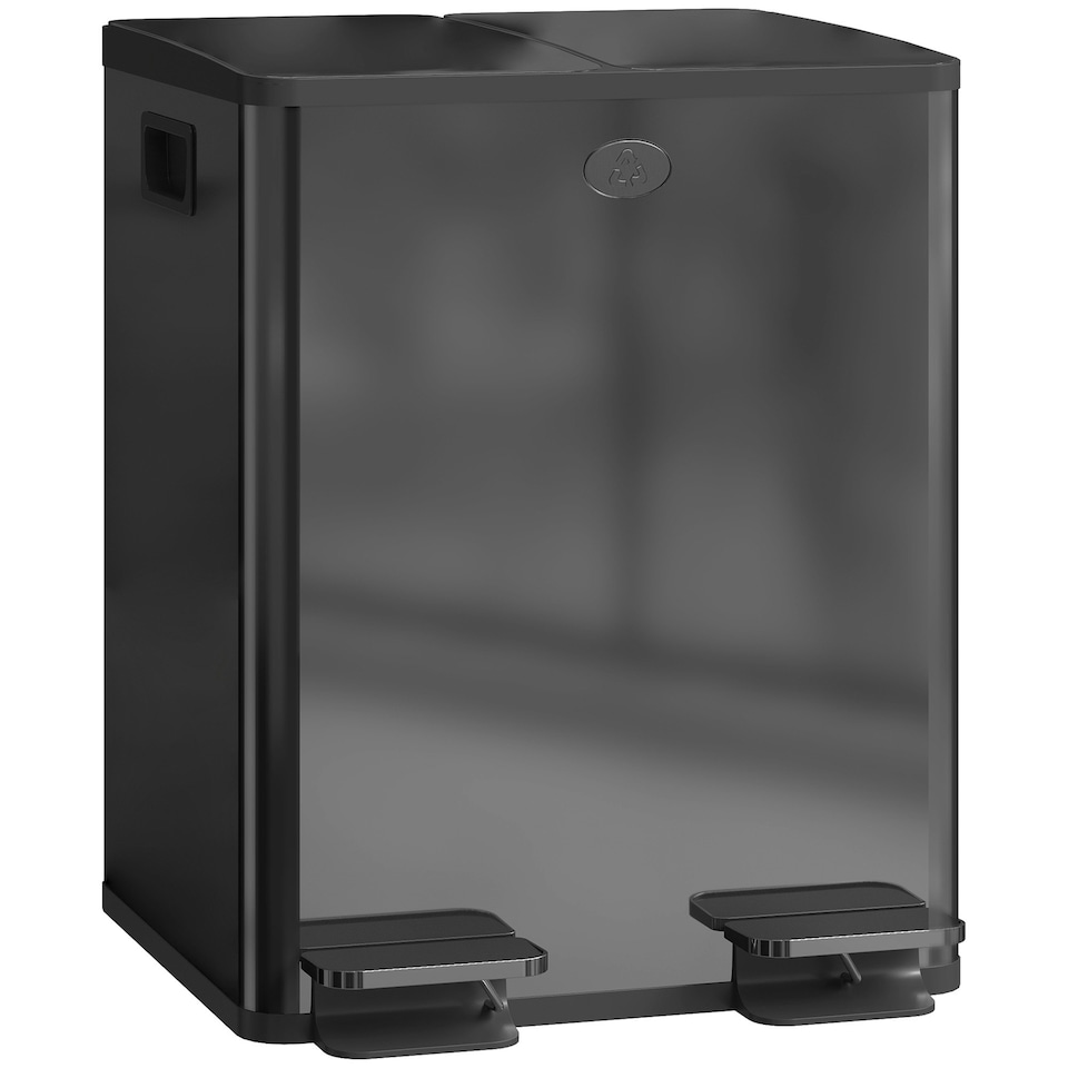 image 1 of HOMCOM 2 x 20L Dual Kitchen Bin Pedal Bin for Recycling and Waste Silver | 40L