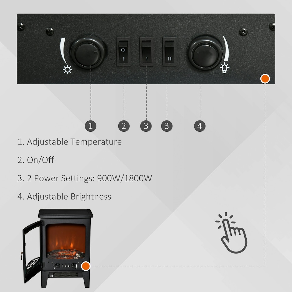 image 1 of HOMCOM Freestanding Electric Fireplace Stove Heater W/ LED Flame Effect Black