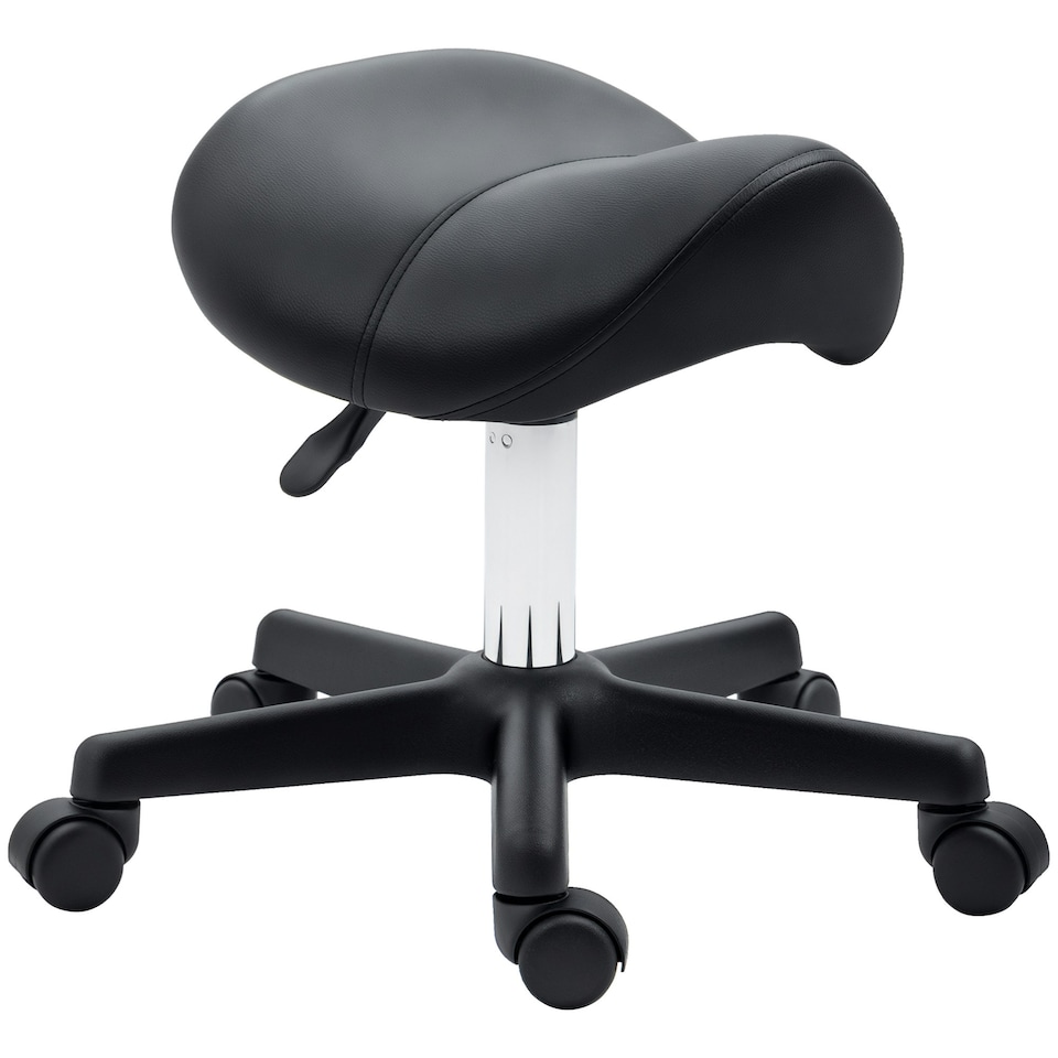 image 1 of HOMCOM Saddle Stool Adjustable Rolling Salon Chair for Massage Spa Beauty Black