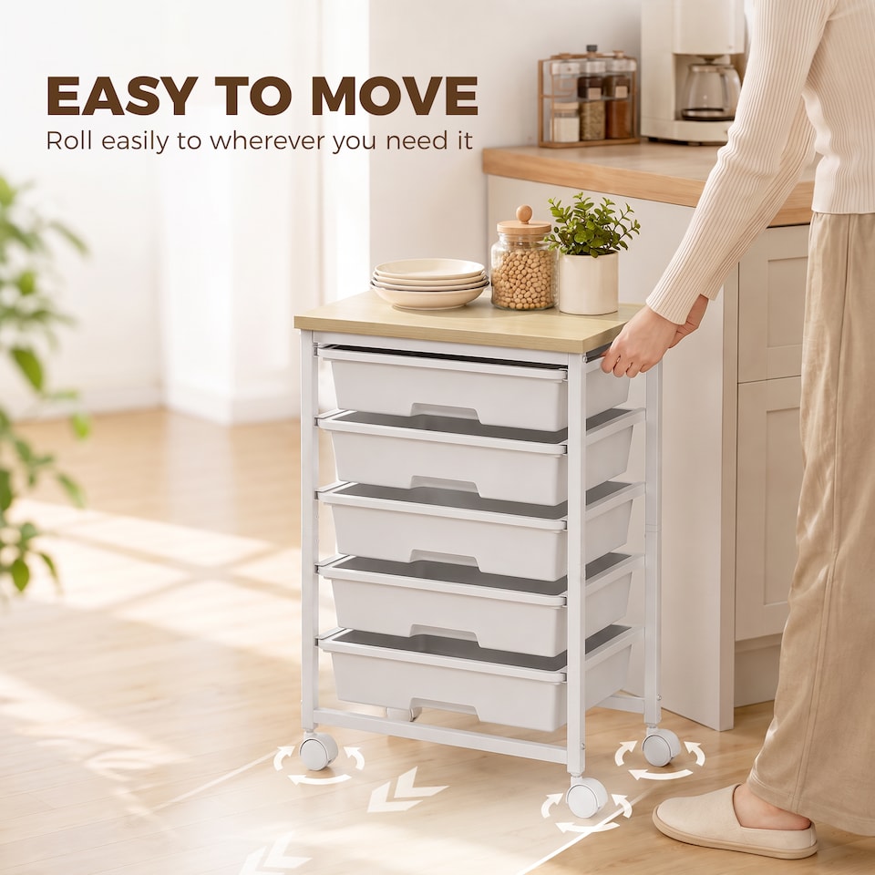 image 1 of HOMCOM 6-Tier Storage Trolley on Wheels with 5 Pull-Out Drawers