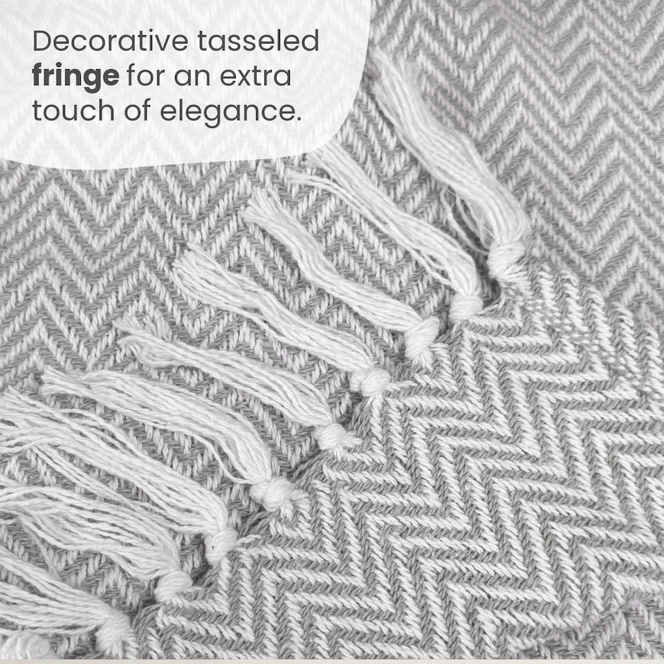 image 1 of Large Cotton Chevron Herringbone Sofa Throw Blanket - 150 x 200cm | Silver | Light Grey | One Size | 1