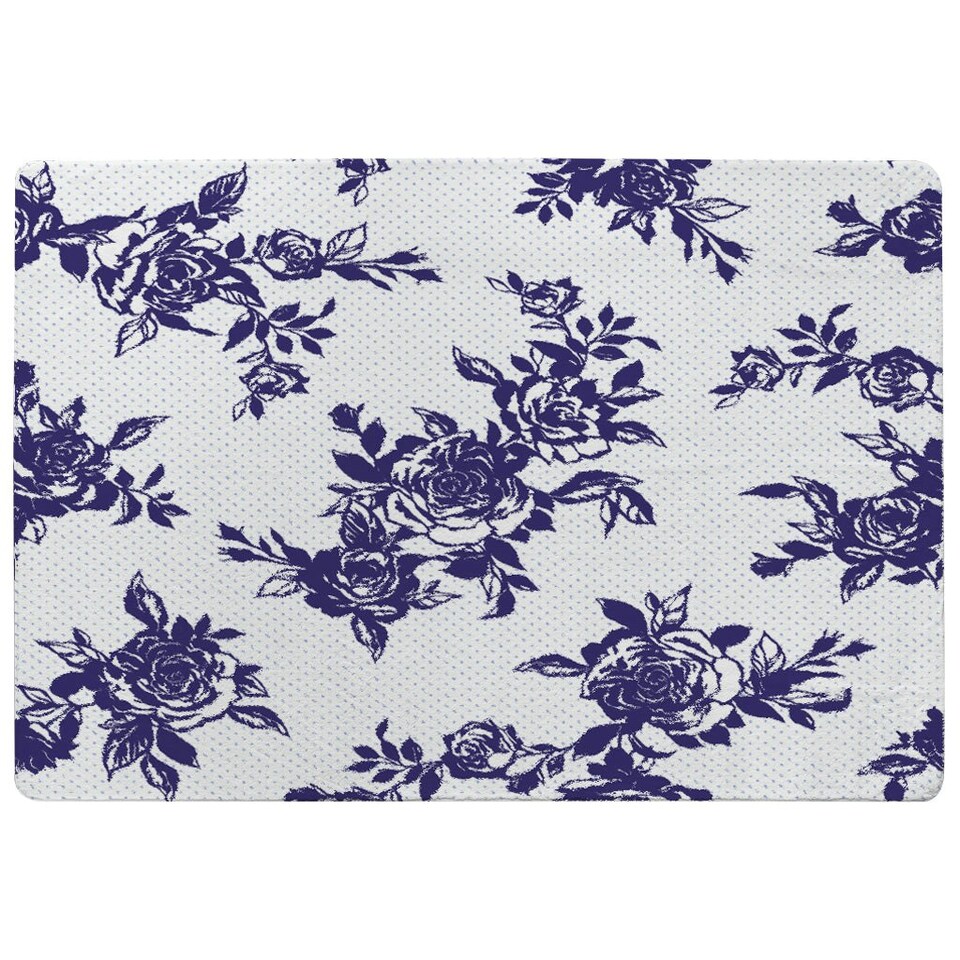 image 1 of Roses Print On Polka Dots (Rug) Blue | Medium: 80x150cm