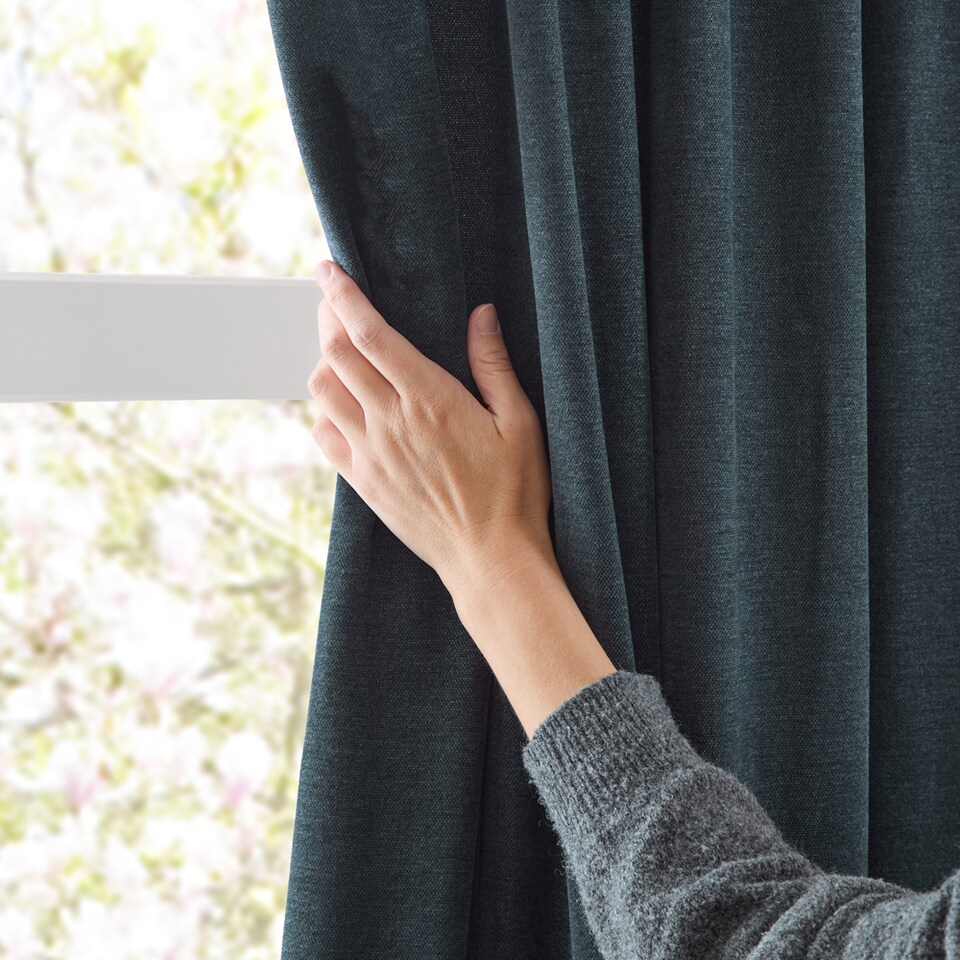 image 1 of Furn Soft Chenille Blackout Eyelet Curtain Pair, 229cm width x 229cm drop | Blue | Navy | 1