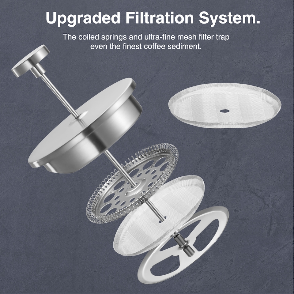 image 1 of VonShef 6 Cup Cafetiere, 800ml Stainless Steel French Press with Spoon-Bag Clip