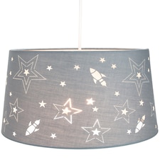 Fun Rockets and Stars Childrens-Kids Grey Cotton Bedroom Pendant or Lamp Shade | Grey