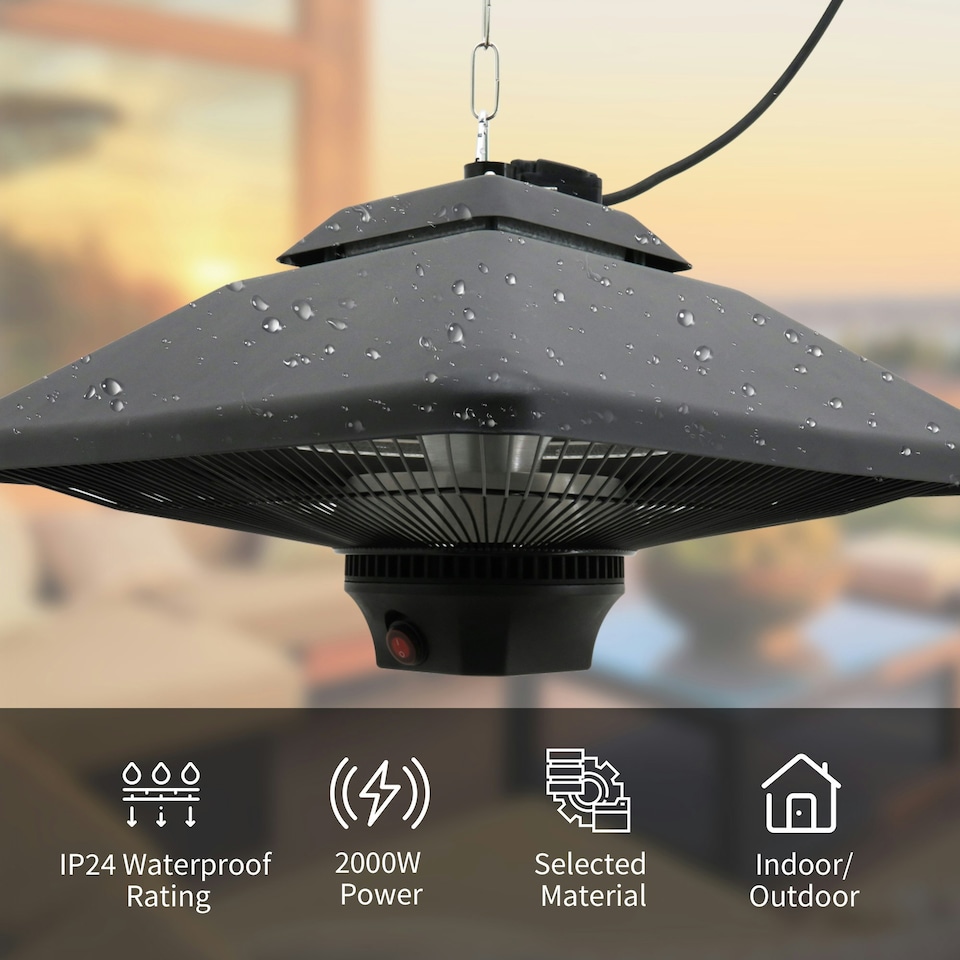 image 1 of Outsunny 2kw Electric Heater LED Halogen Heating Hanging Light Outdoor Remote