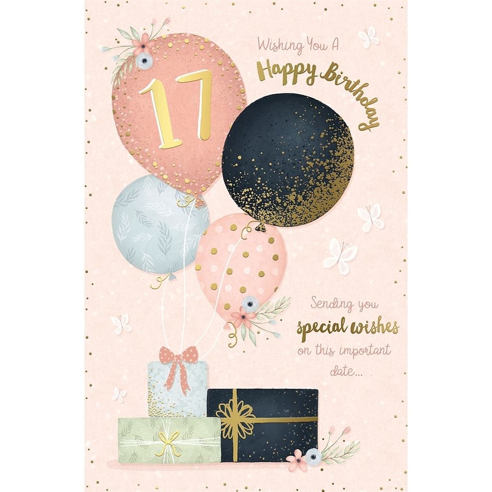 image 1 of Balloons and Presents 17th Birthday Card for Her