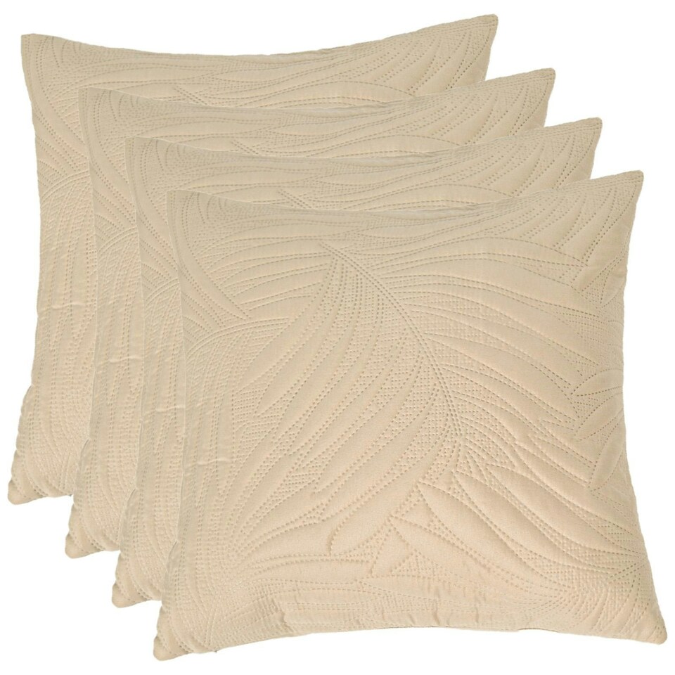 OHS 4 Pack Leaf Quilted Pinsonic Cushion Pillow Covers, 45x45cm Beige