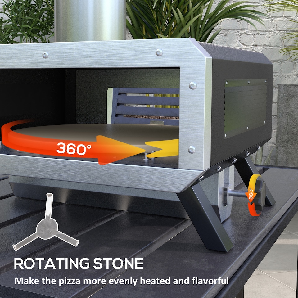 image 1 of Outsunny Wood Fired Pizza Oven with Rotating Pizza Stone and Cover, Black