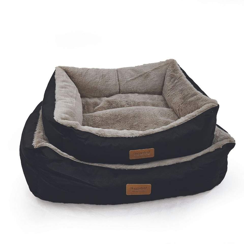 image 1 of HugglePets Luxury Plush Dog Lounger | Red | Grey | S