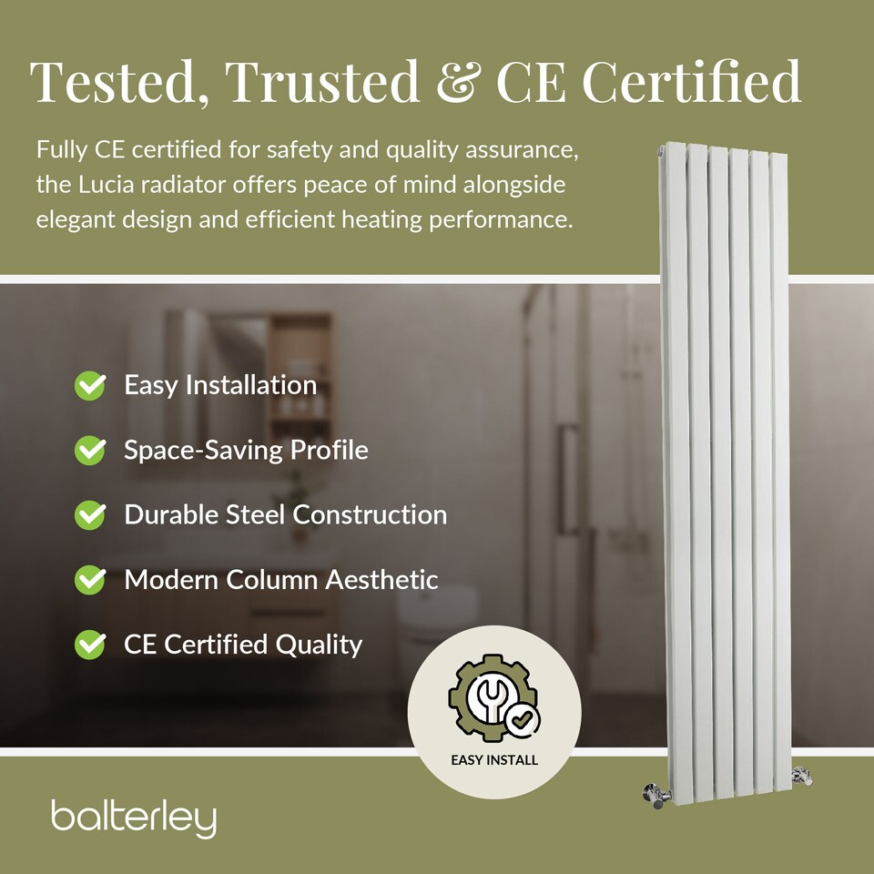 image 1 of Square Vertical Double Panel Radiator, 1800mm x 354mm - Satin White | White | Satin White | 1