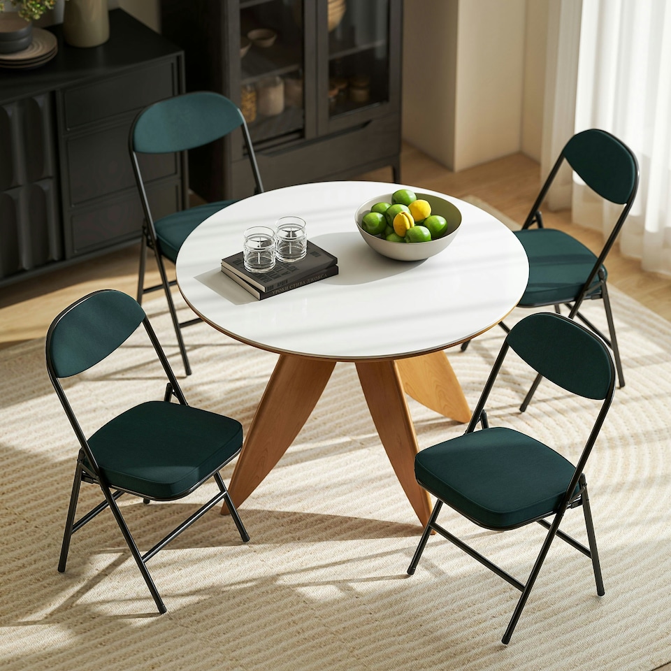 image 1 of HOMCOM Folding Chairs Set of 4 with Cushioned Seat, Steel Frame, Teal Green