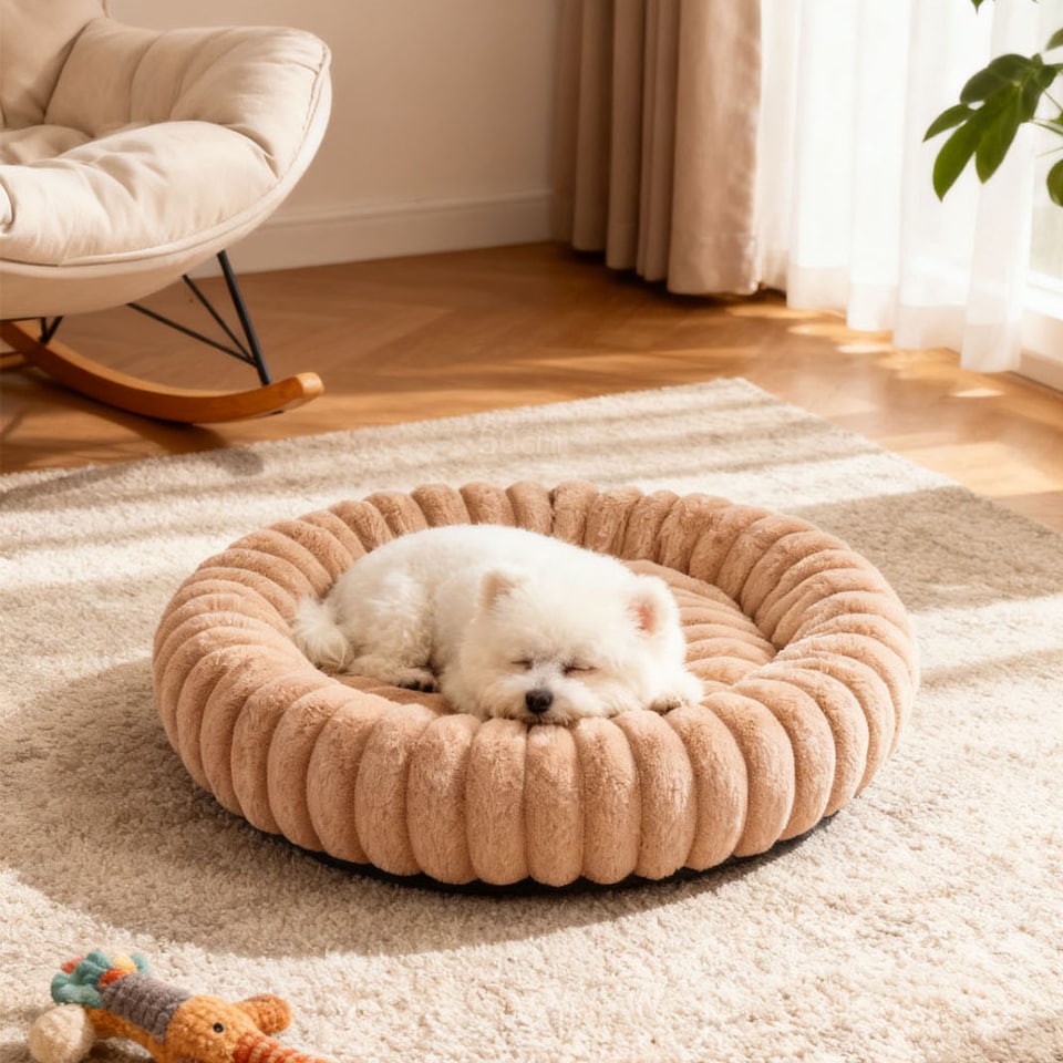 image 1 of Living and Home 6 Colour Soft Donut Pet Bed for Cats & Dogs,Warm & Cosy Retreat | Multi | Khaki | XL