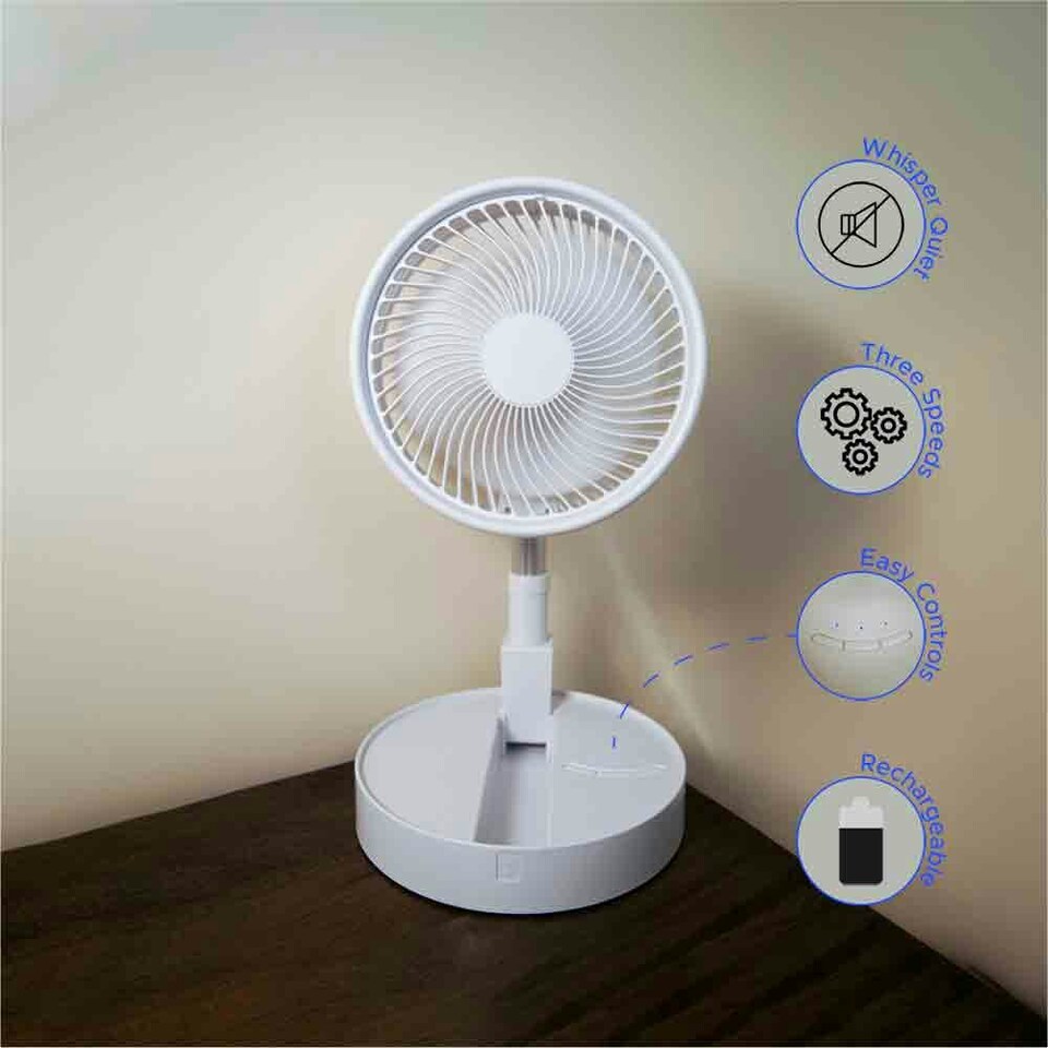 image 1 of Lifemax Rechargeable 19cm Folding Fan - 25-100cm height adjustment