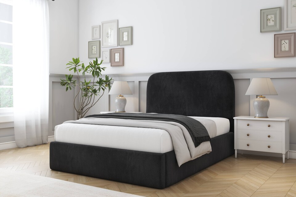 image 1 of Sloomy Belvoir Black Naples Bed Frame With Mattress With 45" Upholstered Headboard 3' Single