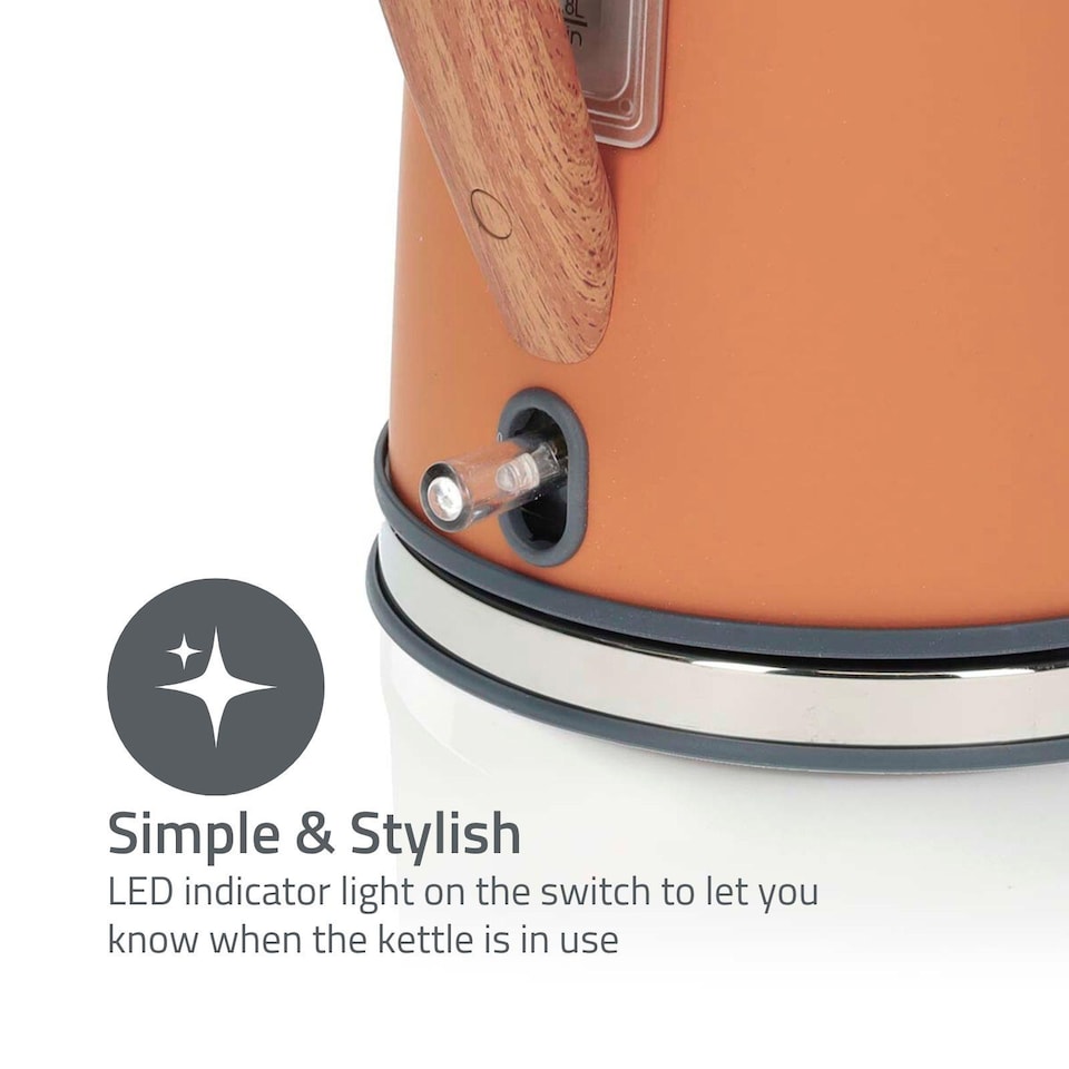 image 1 of Nedis 1.7L Soft Touch Jug Kettle with Wood Effect Handle, Overheat Protection, Removeable Filter, 2.2KW - Matte Orange