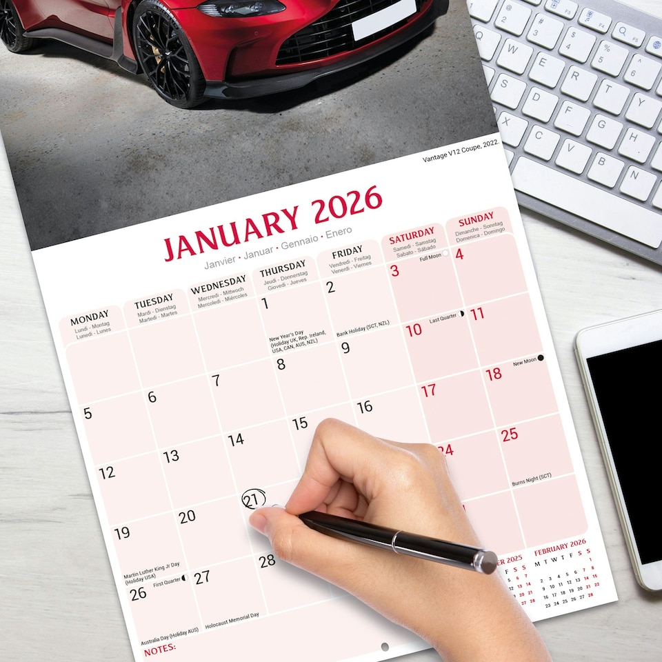 image 1 of Aston Martin 2026 Calendar | Square Wall Calendar | Car Enthusiast Gift | Plastic Free Packaging | by Avonside Publishing